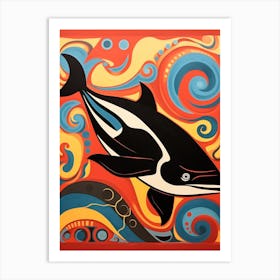 Orca Whale Red Geometric Art Print