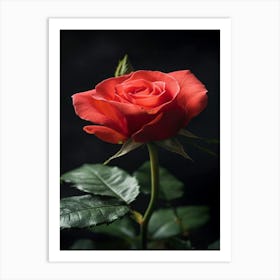 Red Rose On Black Background 10 Art Print