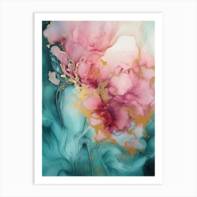 Teal, Pink, Gold Flow Asbtract Painting 3 Art Print