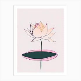 Blooming Lotus Flower In Pond Minimal Line Drawing 2 Art Print