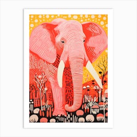 Elephant Linocut Inspired Art Print