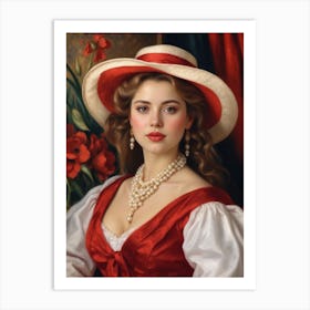 Lady In Red Hat 2 Art Print