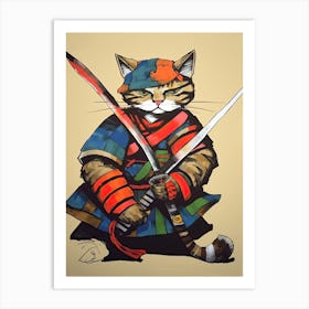Cat Samurai In Fauvist Matisse Japanese Style  3 Art Print