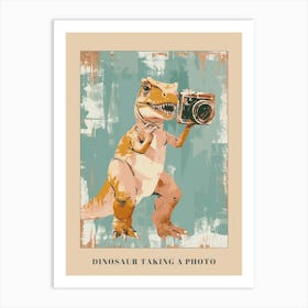 Dinosaur Taking A Photo On An Analogue Camera Muted Pastels 2 Poster Art Print