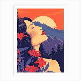 Asian Woman In The Mountains Art Print