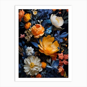 Flowers On A Black Background ii Art Print