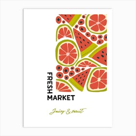 Fresh Market Watermelon Poster, Fruit Basket Wall Art, Exotic Tropical Fruit Decor, Farmers Market Print, Housewarming Gift Art Print