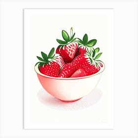 Bowl Of Strawberries, Fruit, Marker Art Illustration 1 Art Print