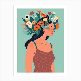Illustration Of A Woman With Flowers On Her Head 1 Art Print