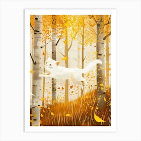 White Cat In The Autumn Forest Art Print