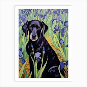 Van Gogh Irises With Black Dog Portrait Art Print