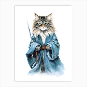 Main Coon Cat As A Jedi 1 Art Print