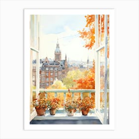 Window View Of Hamburg Germany In Autumn Fall, Watercolour 3 Art Print