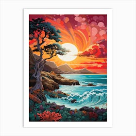 Coral Beach Australia At Sunset, Vibrant Painting 9 Art Print