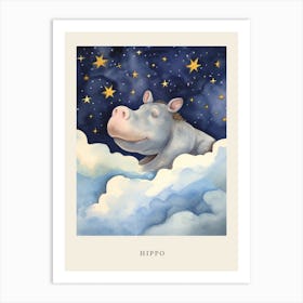 Baby Hippopotamus 1 Sleeping In The Clouds Nursery Poster Art Print