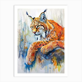 Bobcat Colourful Watercolour 3 Art Print