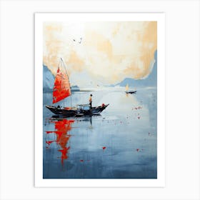 Chines Sailboat On The Water Art Print