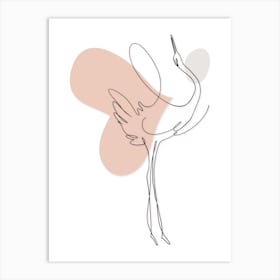 Crane with Pink Heart Line Art Art Print
