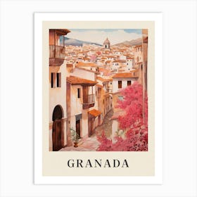 Granada Spain 7 Vintage Pink Travel Illustration Poster Art Print