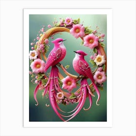 Two Birds In A Wreath Art Print