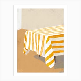 sunny empty room with striped tablecloth Art Print