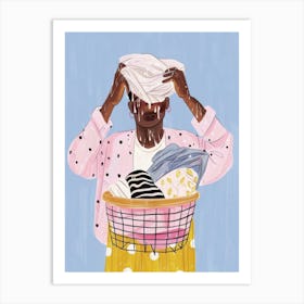 Woman Holding Laundry Basket Art Print