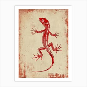 Red Mediterranean House Gecko Blockprint 2 Art Print