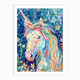 Floral Fauvism Style Unicorn Portrait 2 Art Print