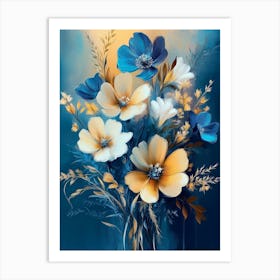 Bouquet Of Flowers In Blue And Yellow Tones 1 Art Print