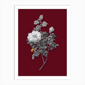 Vintage Ventenats Rose Black and White Gold Leaf Floral Art on Burgundy Red n.0680 Art Print