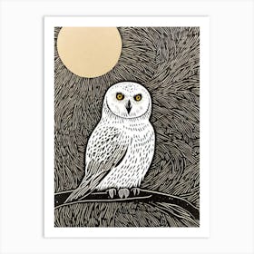 Snowy Owl 2 Linocut Bird Art Print