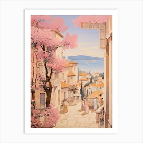 Marbella Spain 3 Vintage Pink Travel Illustration Art Print