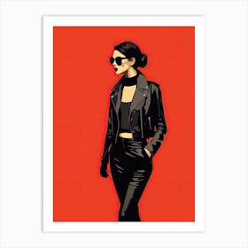 Rock Girl In Leather Jacket Art Print
