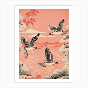 Vintage Japanese Inspired Bird Print Loon 2 Art Print