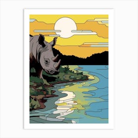 Rhino In The Wild Geometric Block Colour Illustration 1 Art Print