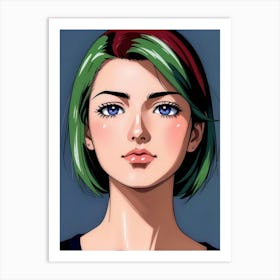 Anime Girl With Green Hair 3 Art Print