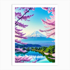 Cherry Blossoms In Japan Mount Fuji Japan Beautiful Lake Landscape Art Print