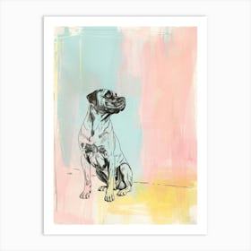 Boxer Dog Pastel Watercolour Line Drawing Art Print