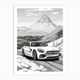 Mercedes Benz Amg Gt Snowy Mountain Drawing 4 Art Print