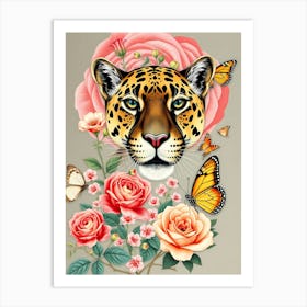 Leopard And Roses Art Print