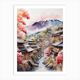 Watercolor Of Japanese Village 1 Art Print