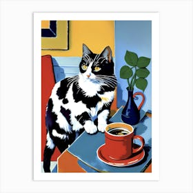 Cat With Coffee Art Print