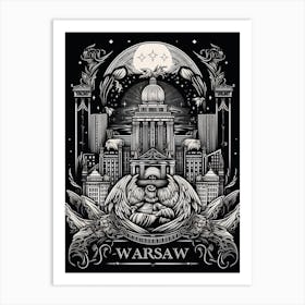 Warsaw, Poland, Tarot Card Travel  Line Art 6 Art Print