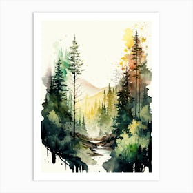 Watercolor Forest Landscape Art Print