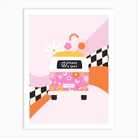 Retro Floral Camper Van 1 Art Print