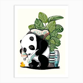 Panda Bear Cub Cleaning Teeth Art Print