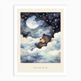 Baby Black Bear 1 Sleeping In The Clouds Nursery Poster Art Print