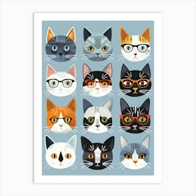 Cats In Glasses Vector Illustration Art Print