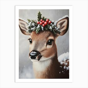 Deer In The Snow 3 Art Print