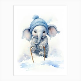 Elephant Painting Skiing Watercolour 1 Art Print